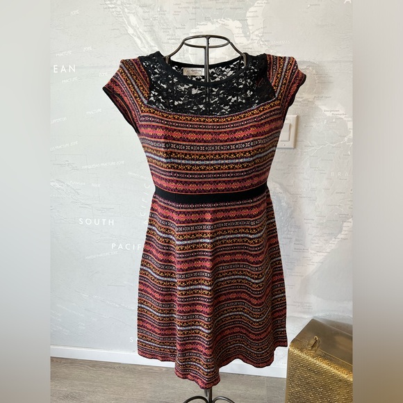 Anthropologie Sparrow Fair Isle Sweater Dress Lace Detail L - Picture 2 of 6